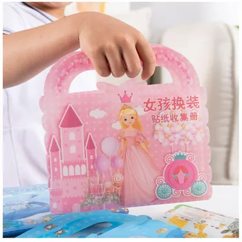 1 Adet Prenses Giyinmek çıkartma kitabı Yeniden Kullanılabilir su Geçirmez etiket Toplama Çantası Oyuncak Çocuklar için Çocuk Kız Doğum Günü Noel Hediyeleri