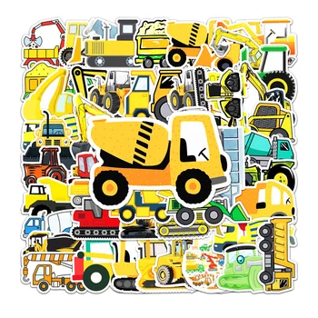 10/30/50 ADET Çocuk Karikatür iş makinesi Ekskavatör Forklift Etiket Oyuncak Bagaj Dizüstü iPad Dizüstü Etiket Toptan