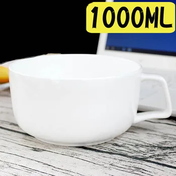 1000ml 33oz Büyük kapaklı kupa Kemik Çini Seramik Beyaz Kupalar Kahvaltı Kahve Süt Şehriye Çorbası Drinkware Sofra DEC655