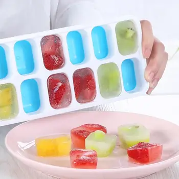 14 İzgaralar Silikon Buz Küpü Tepsi Kalıp Şeffaf Kapaklı Popsicle Mutfak Yaz Kalıp Meyve Makinesi Ev Dondurucu Aksesuarları