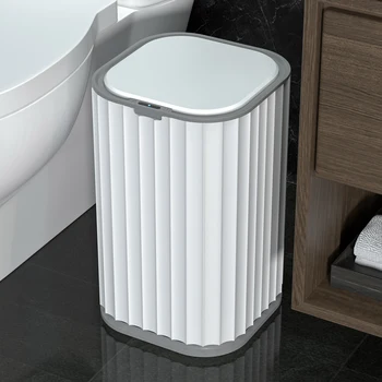 15L Banyo Akıllı çöp tenekesi Otomatik Elektronik çöp kutusu Beyaz Gri Fotoselli Dar Akıllı Sensör çöp tenekesi Akıllı Ev
