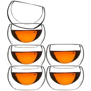 2/4/6 Adet 50ml çift duvarlı kupa çay bardağı seti Isıya dayanıklı Cam Küçük Şeffaf Kungfu Çay Fincanı Bira Kahve İçecek Bardağı Drinkware