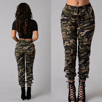 2019 Yeni Moda Kadınlar Askeri Ordu Tarzı Cep Tayt Kamuflaj Camo Rahat Sıcak Satış Pantolon