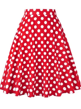 2022 Yaz Midi Etek Pist Vintage Rockabilly Sundress Kırmızı Bayan Seksi Pinup 50S Pamuk Polka Dot Desen Patenci Streetwear