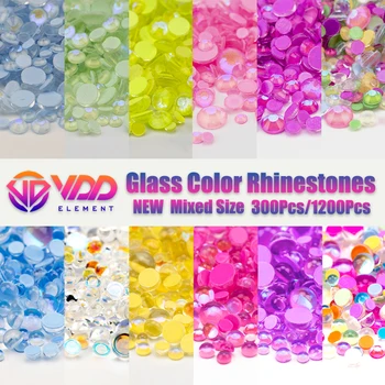 300 Adet / 1200 Adet Mix Boyutu Tırnak Sanat Aksesuarları Cam Rhinestones Dekor Kristal Tırnak Aksesuarı Glitter Taşlar DIY Dekorasyon