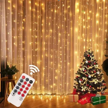 3x3M Evde yılbaşı Peri Dize Yılbaşı Perde Işık Garland USB Uzaktan Düğün Noel Dekorasyon Dekorasyon Lamba LED 