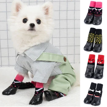 4 Adet / takım Sevimli Pet Köpek Ayakkabı Kauçuk Pamuk Çorap Su Geçirmez kaymaz Köpek Yağmur Kar Botları Çorap Ayakkabı Yavru Küçük Kediler Köpekler