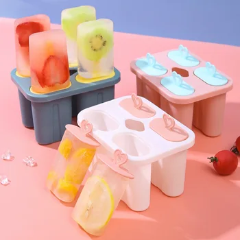 4 Hücreleri DIY Dondurma Pop Kalıp Popsicle Kalıpları Makinesi Lolly Kalıp Tepsi Pan mutfak gereçleri Rastgele Renk