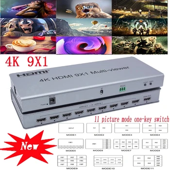 4 K HDMI 9x1 Quad Çok görüntüleyici HDMI Switcher 9 1 out Dikişsiz Multiviewer Anahtarı IR Ekran Bölücü Dönüştürücü
