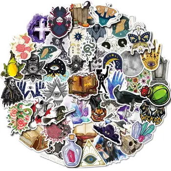 50 adet Ortaçağ Sihirli Sticker Yeni Cadı Siyah Sihirli Sticker DIY Dizüstü El Hesabı Sticker Sanat Malzemeleri Su Geçirmez Dizüstü Cilt