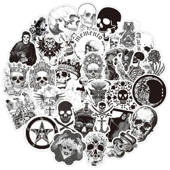 50 Adet / takım Siyah Beyaz Gotik Kafatası Çıkartmalar DIY Motosiklet Araba Bisiklet Kaykay PS4 Kask Korku Graffiti Sticker Serin