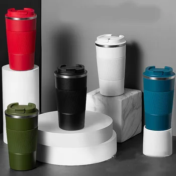 510ML Kupa Kahve kapaklı bardak Paslanmaz Çelik Silikon Kahve Yalıtımlı Su Bardağı Taşınabilir Açık Taşınabilir Bardak Hediyeler İçin