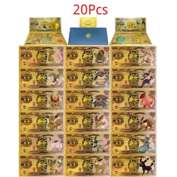 6-20pcs Pikachu Pokeball altın 10000 Yen banknot Pokemon KARTLARI Altın klasik çocukluk plastik Banknot bellek Toplama
