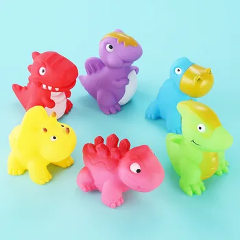 6 adet Toddler Banyo Oyuncakları Güzel Karikatür Mini Dinozor Yumuşak Kauçuk Sıkmak Ses Küvet Su Oyun Seti Bebek Komik Duş Hediye