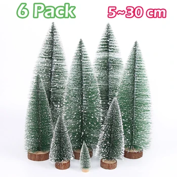 6 Adet Yapay Mini Yılbaşı Ağacı Sopa Beyaz Sedir Minyatür Masa Üstü Yılbaşı Ağacı Kar Manzara Noel Dekor Yeni Yıl 2023