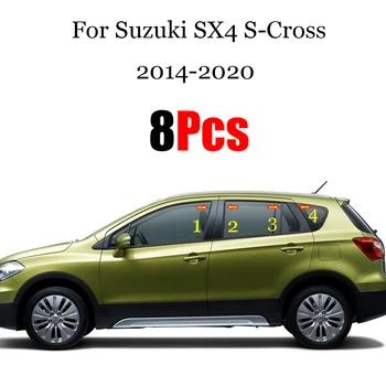 8 ADET Cilalı Pillar Mesajları Parlak Siyah Suzuki İçin SX4 S-Cross 2014-2020 Pencere ayar kapağı BC Sütun Etiket