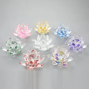 80mm Kuvars Kristal Lotus Çiçek El Sanatları Cam Paperweight Fengshui Süsler