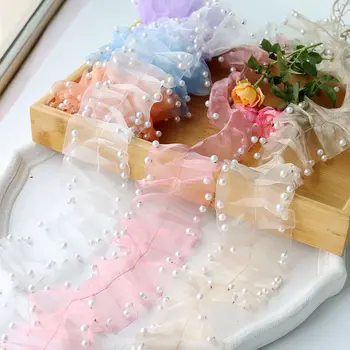 8cm Genişliğinde Organze Boncuklu Tül 3D Pilili Dantel Trim Dikiş Aksesuarları Şeritler Yaylar için düğün elbisesi Kumaş Dantel El Sanatları için 2022
