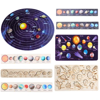Ahşap Güneş Sistemi Bulmaca Çocuk Masa Oyunu Çocuk Erkek Kız Hediyeler İçin Eğitim Öğrenme 8 Gezegenler Güneş Sistemi Ahşap Bulmaca