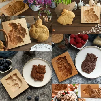 Ahşap Zencefilli kurabiye kalıbı Karikatür Hayvanlar Noel Desen 3D Kabartma Kek Pişirme Kalıp Çerez Kalıpları Ekmek Gadgets