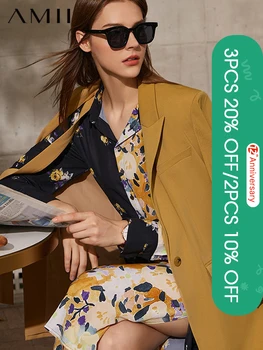 Amii Minimalizm Bahar Sonbahar Moda Blazer Kadın Resmi Bayan Yaka Katı kadın ceketi Kadın Takım Elbise Ceket Tops 12130007