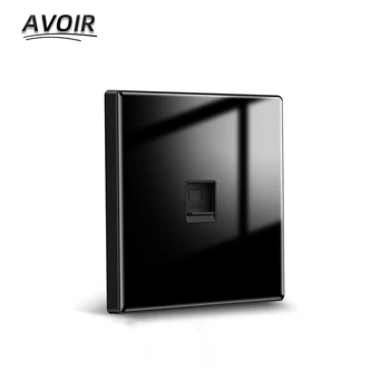 Avoir Duvar Soket Siyah Cam Panel Standart Uydu TV Ağ RJ45 Internet Telefon Priz Priz 110 V 250 V