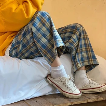 Bahar ve yaz Kore gevşek öğrenciler yüksek bel oldu ince İnce standı yaka geniş bacak pantolon kadın düz pantolon rahat pantolon