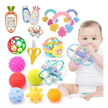 Bebek Çıngırak ve Duyusal diş çıkartma oyuncakları Bebekler için 0 12 Ay Eğitim Çıngıraklar Oyuncak Diş Kaşıyıcı Diş Yenidoğan El Kavrama Topu Oyuncaklar