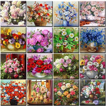 Boyama By Numbers Mavi Handpainted Çiçekler Bloom Manzara DIY Boya Tuval Çocuklar ve Yetişkinler için Hediye Modern Ev Dekor
