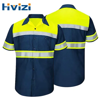 Boyutu S-4XL İki Ton Yüksek Görünürlük Yansıtıcı Gömlek Erkekler için Hi Vis İş Güvenliği Gömlek İnşaat İş Elbisesi Gömlek %100 % Pamuk