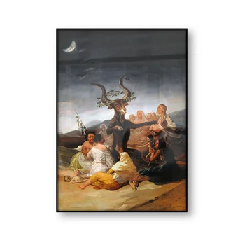 Cadılar Sabbath Francisco Goya Vintage Poster Antika Boyama Duvar sanat resmi Şeytan Şeytan Boynuzlu Keçi Tuval Baskı Dekorasyon