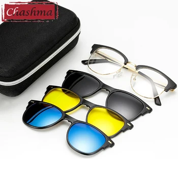 Chashma Marka Tasarımcı Gözlük Kadın Klipler Polarize Lensler Mıknatıs Gece Sürüş Sarı Güneş Gözlüğü Optik Gözlük ile 3 Klipler