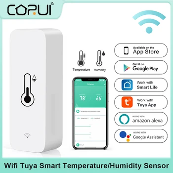 CoRui Wifi Tuya Akıllı Sıcaklık ve Nem Sensörü Alexa ve Google Ev İle Çalışmak Akıllı Yaşam Akıllı Aksesuarları Ses Kontrolü