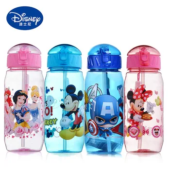 Disney Karikatür Mickey Mouse Minnie çocuk Plastik Bardak Saman Bardak Öğrenciler İçme Suyu Şişesi Erkek Kız için 450ml