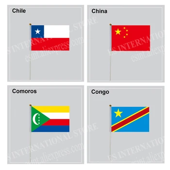 El Bayrağı direkleri Şili Çin Komorlar Kongo Ulusal ülke 14 * 21 cm Polyester Uçan Afiş özelleştirilebilir