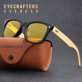 Eyecrafters 2020 Retro Bambu Ahşap Güneş Gözlüğü Polarize Erkekler Kadınlar Marka Tasarımcısı Gece Görüş parlama Önleyici Sürüş Gözlükleri