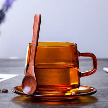 FATUBE Yüksek sıcaklığa dayanıklı ve kolay temizlenebilir amber kahve fincanı kulplu kupalar TEPSİ Drinkware 300 ml tek / çift katmanlı