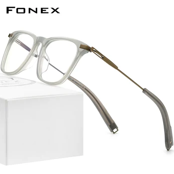 FONEX Asetat Titanyum Gözlük Çerçevesi Erkekler 2022 Yeni Retro Vintage Kare Reçete Gözlük Optik Gözlük Gözlük F85703