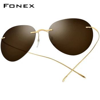 FONEX Titanyum Çerçevesiz güneş gözlüğü Erkekler Ultralight Kore Çerçevesiz Vidasız Pilot Aviador Polarize Güneş Gözlüğü Kadınlar için F85695