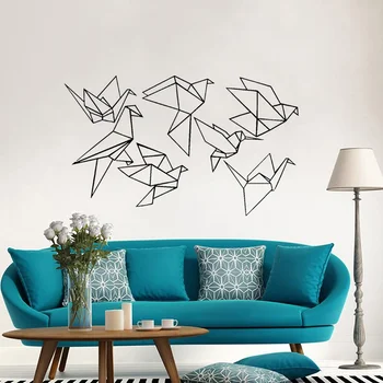 Geometrik Origami Kuşlar Duvar Çıkartmaları Kreş sanat dekoru Uçan Kuşlar vinil yapışkan yatak odası oturma odası süslemeleri