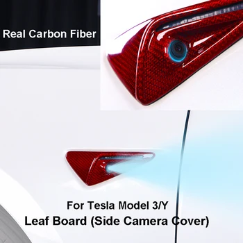 Gerçek Karbon Fiber Tesla Modeli 3 Y S X Yan kamera kılıfı Etiket Yaprak Kurulu 3K 240G Toray Kuru Karbon Modifikasyonu 2017-2022