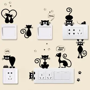Güzel Kedi ışık anahtarı Telefon duvar çıkartmaları Çocuk Odaları İçin Dıy Ev Dekorasyon Karikatür Hayvanlar Duvar Çıkartmaları Pvc Duvar Sanatı