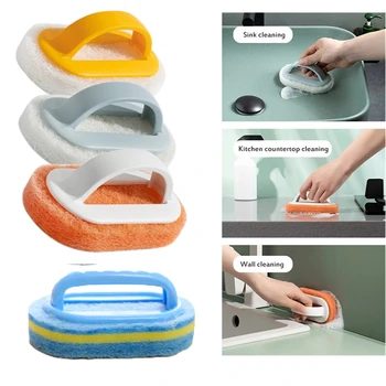 Güçlü Dekontaminasyon fırçası Sünger Temizleme Fırçası Kolu Fayans Fırça Mutfak Banyo Sobası Küvet Lavabo Temizleme Araçları 3 Renk