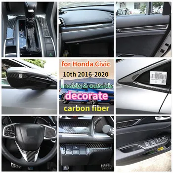 honda Civic için 10th Gen 2016-2020 yumuşak karbon fiber Araba İç Kalıplama Dekorasyon Kapak Düzeltir Çıkartmalar araba aksesuarları