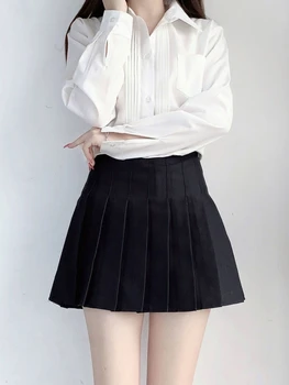 HOUZHOU Pilili Etek Kadın Katı Jk Kawaii Mini Etek 2022 Yaz Tiki Tarzı Seksi Japonya Yüksek Sokak Siyah Vintage Streetwear