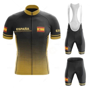 İspanya Bisiklet Jersey 2022 Takım 19D Önlük Seti Bisiklet Giyim Ropa Ciclism Bisiklet Giyim Erkek Kısa Maillot Culotte Ciclismo