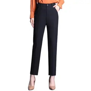 Kadın Ayak Bileği Uzunluğu Takım Elbise Pantolon Yüksek Bel Düz Ofis Çalışma Kırpılmış Pantolon Kalem Ayak OL Bej Gri Katı Siyah 6XL