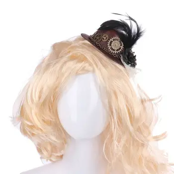 Kadın Cadılar Bayramı Gotik Mini silindir şapka Steampunk Dişliler Zincir Tüy Çiçek Fascinator saç tokası Victoria Cosplay Kostüm