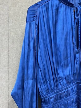 Kadın dantel-up Mini Elbiseler Elastik Yüksek Bel Uzun Fener Kollu Kadın 2023 Yeni Bahar Yaz Ruffles Trim Elbise