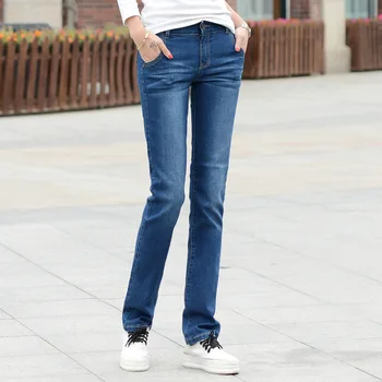 Kadın Düz Kot 2021 Streç Kadın Klasik Pantolon Moda Kore Pantolon Kızlar için Jean Pantalon Femme Mavi 26 34 XS